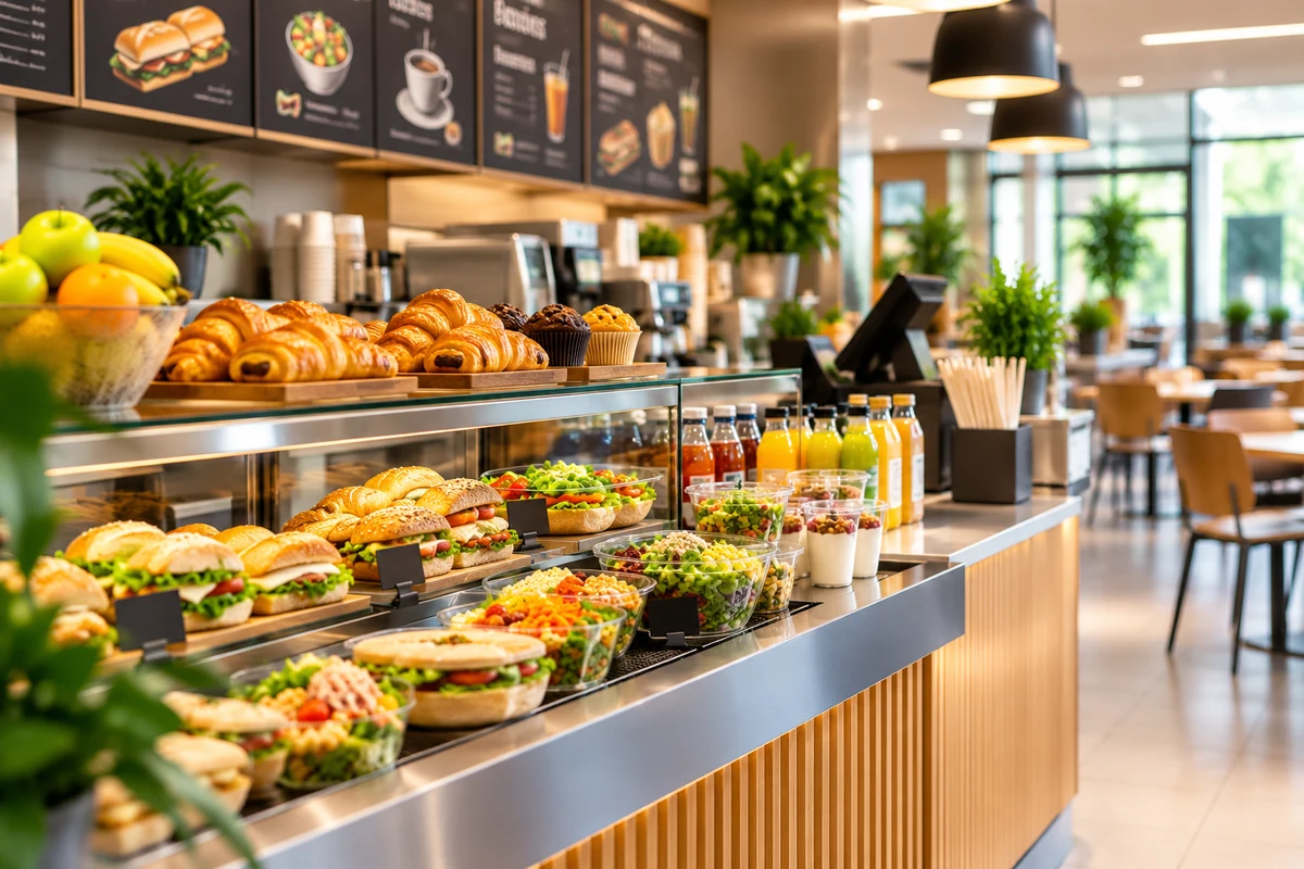 Illustration de la restauration rapide : comptoir de cafétéria